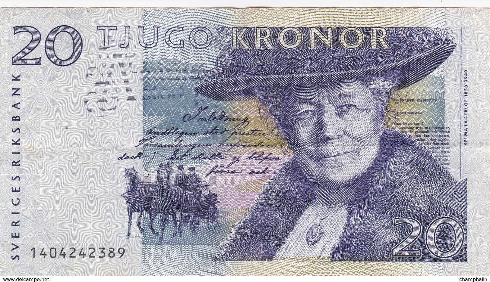 Suède - Billet De 20 Kronor - Selma Lagerlöf - Non Daté - P61a - Suède