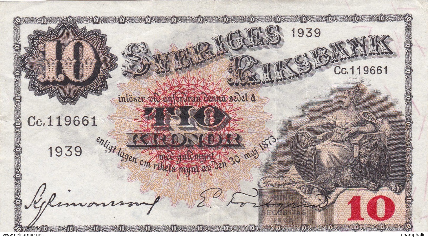 Suède - Billet De 10 Kronor - Gustav Vasa - 1939 - P34v - Zweden