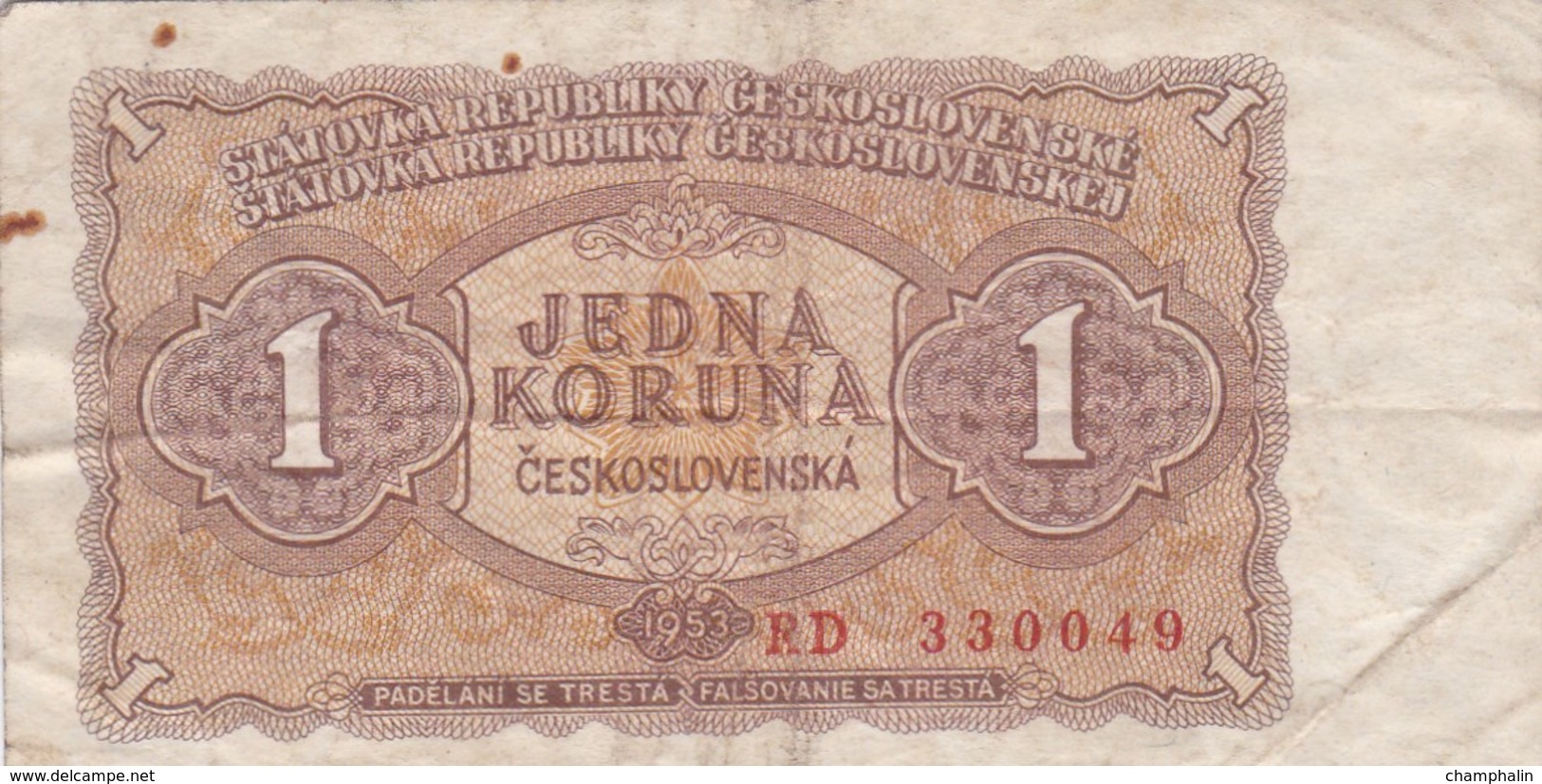 Tchécoslovaquie - Billet De 1 Koruna - 1953 - Tsjechoslowakije