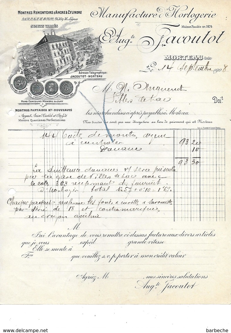 25.- MORTEAU .- AUGUSTE JACOUTOT Manufacture D' Horlogerie - 1900 – 1949