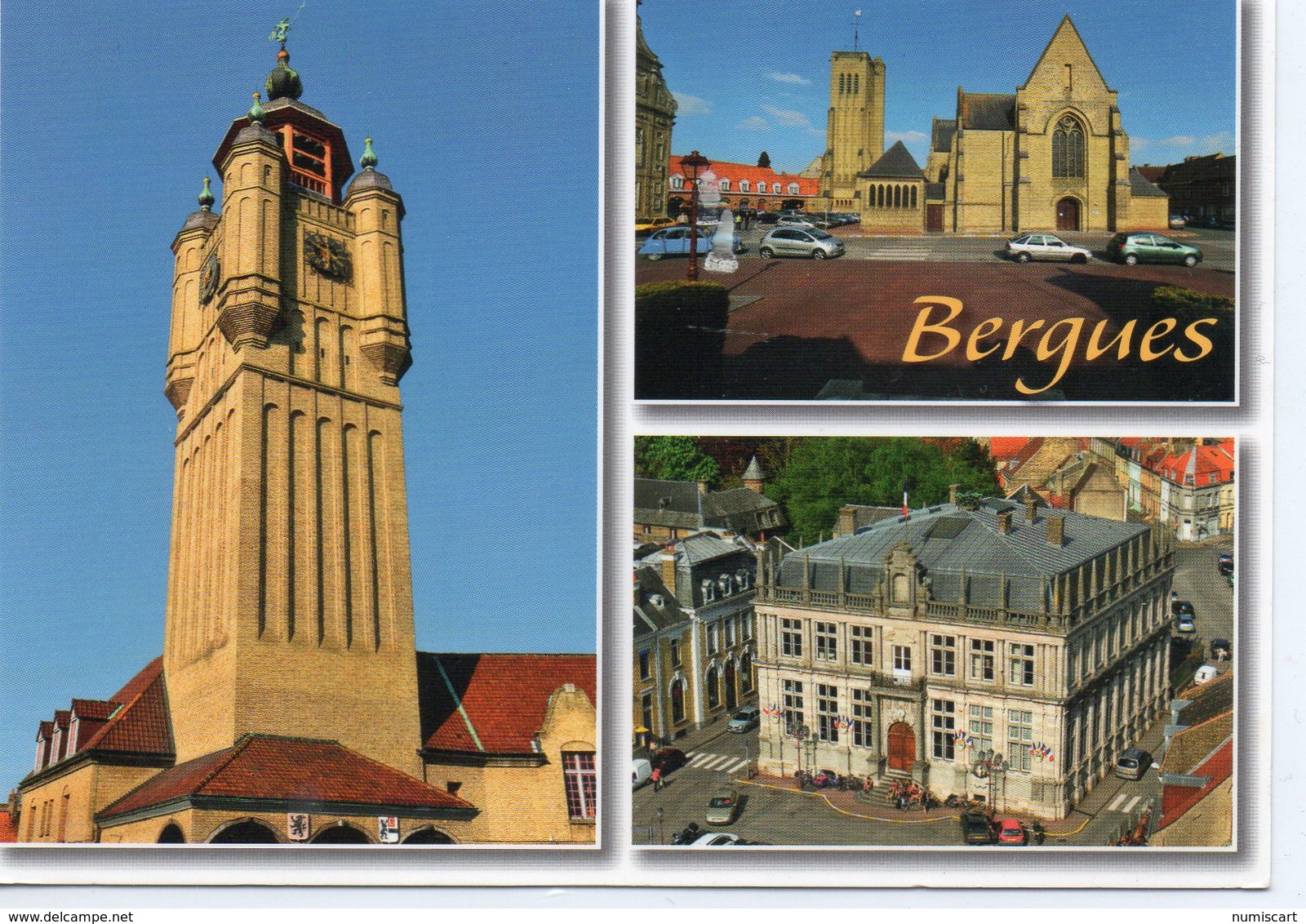 Bergues Belle Multi-vues Le Beffroi L'Eglise St-Martin La Mairie Voitures - Bergues