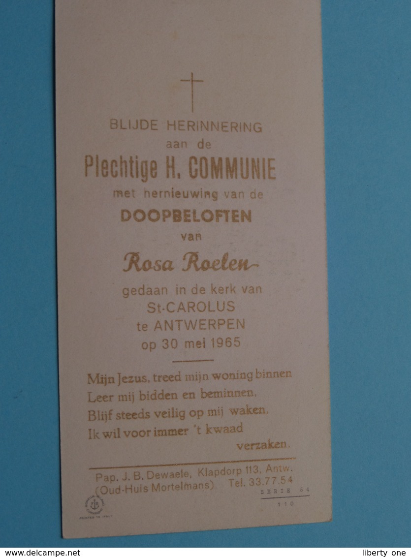 H. Communie Rosa ROELEN > St. Carolus Te ANTWERPEN Op 30 Mei 1965 ( Zie Foto's ) ! - Kommunion Und Konfirmazion