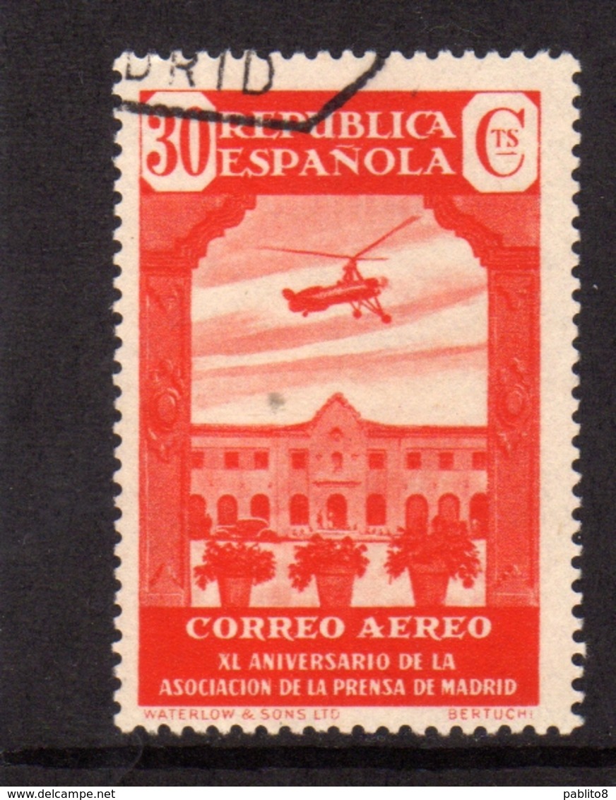 SPAIN ESPAÑA SPAGNA 1936 AIR MAIL CORREO AEREO MADRID PRESS ASSOCIATION HOUSE OF NAZARETH CENT. 30c USATO USED OBLITERE' - Usati