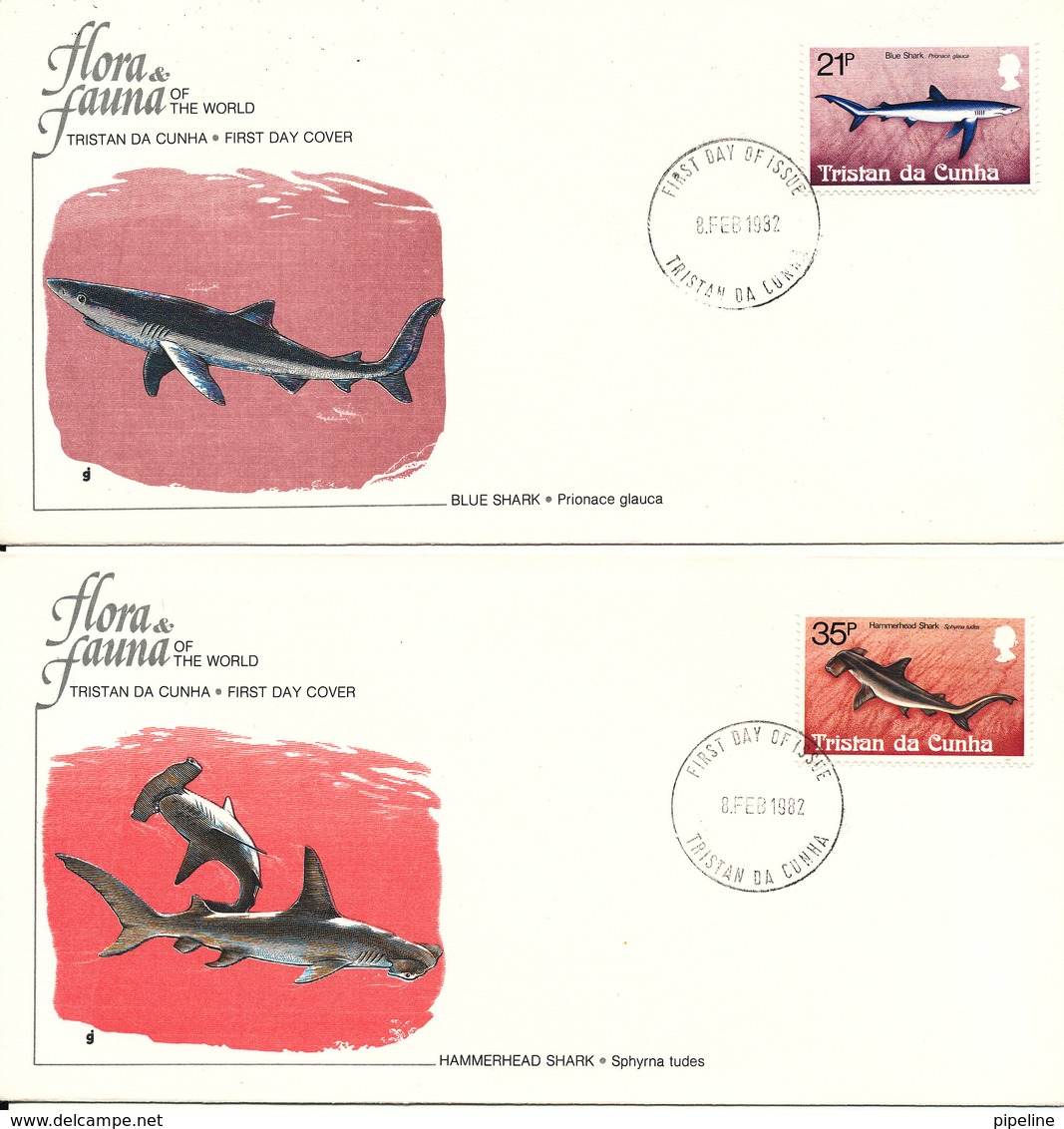 Tristan Da Cunha FDC 8-2-1982 Fish Set Of 2 On 2 Covers With Cachet - Tristan Da Cunha