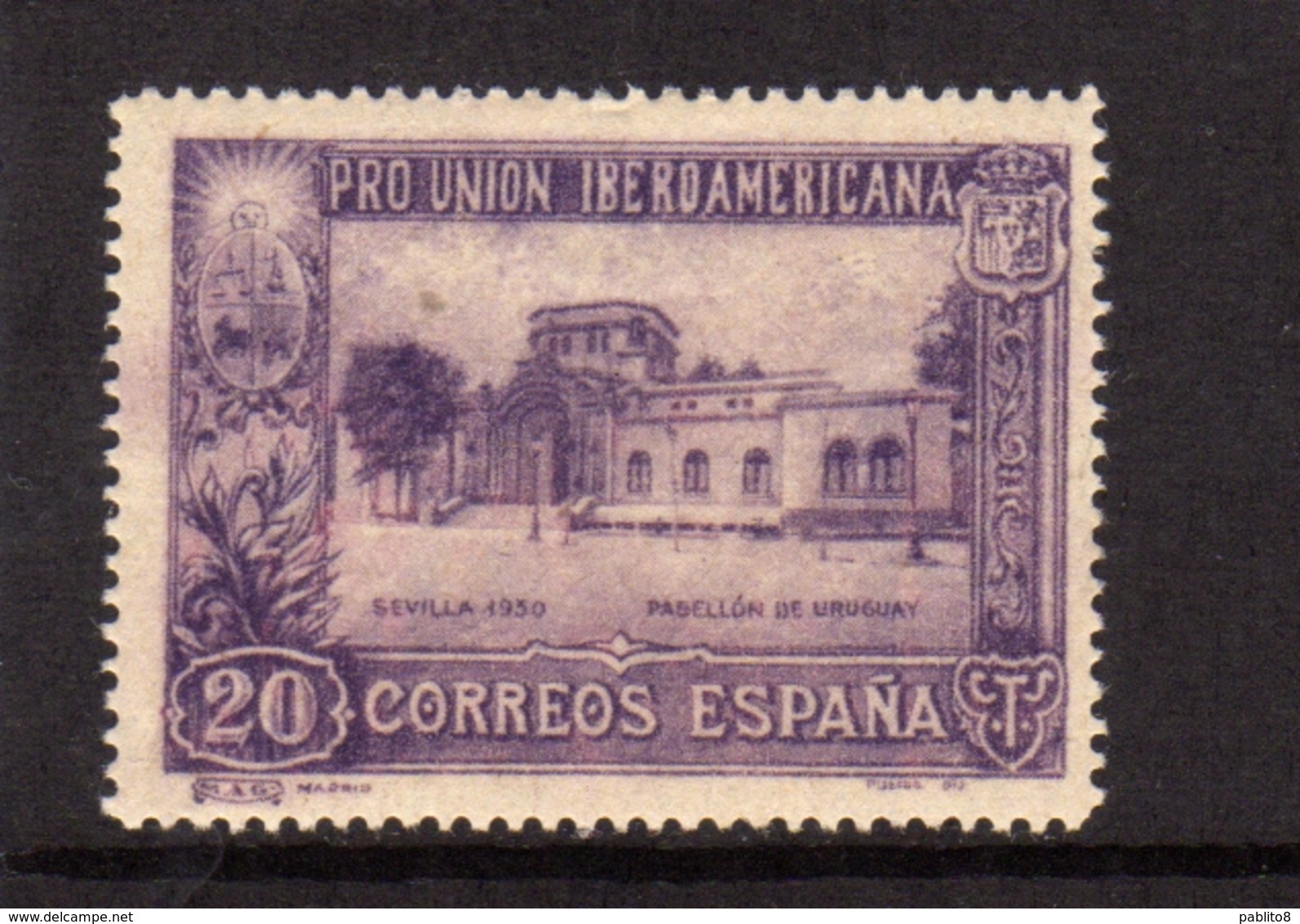 SPAIN ESPAÑA SPAGNA 1930 URUGUAY PAVILION PADIGLIONE CENT. 20c MLH - Nuovi