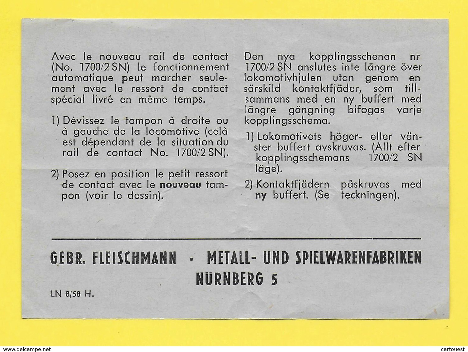 Planche Fleischmann 1960/61  SN 1700 / 2 - Printed In GERMANY - Trains Rail De Contact - Autres & Non Classés