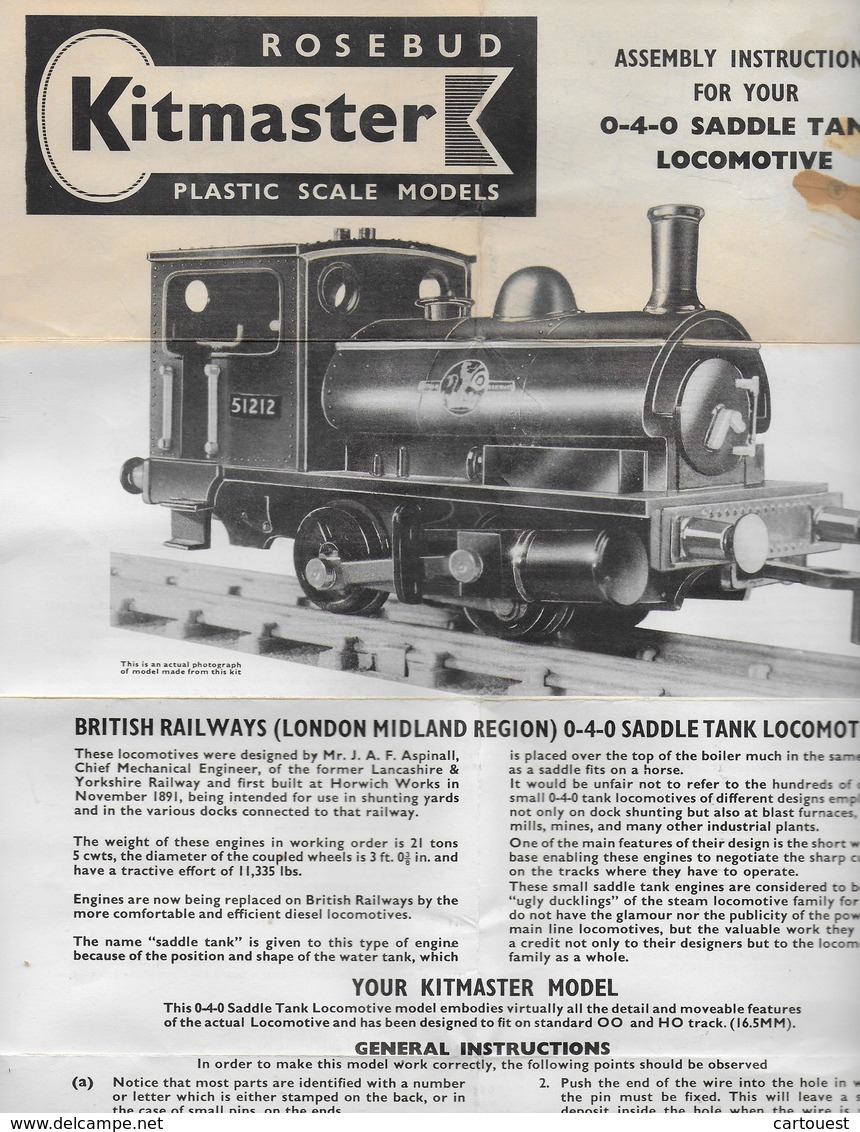 Planche ROSEBUD TRAIN MINIATURE KITMASTER ,   Assembly Instructions LOCOMOTIVE - Altri & Non Classificati