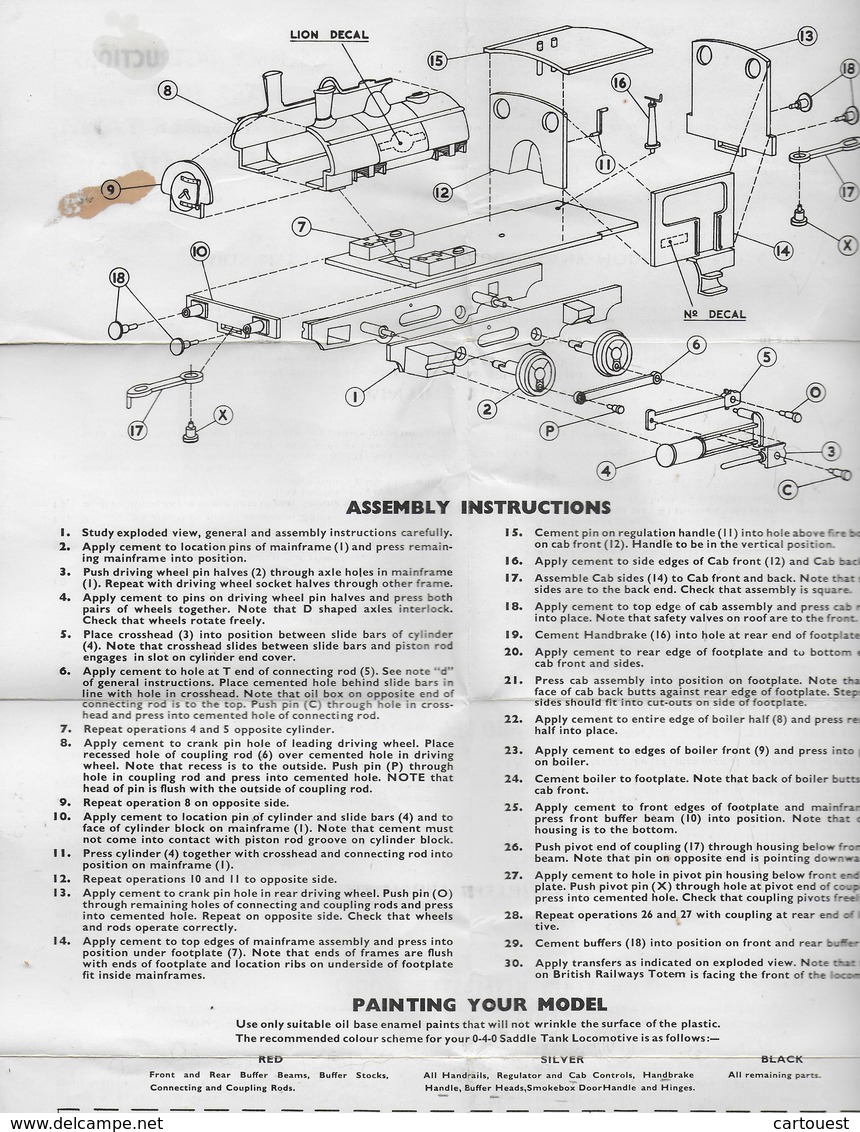 Planche ROSEBUD TRAIN MINIATURE KITMASTER ,   Assembly Instructions LOCOMOTIVE - Autres & Non Classés