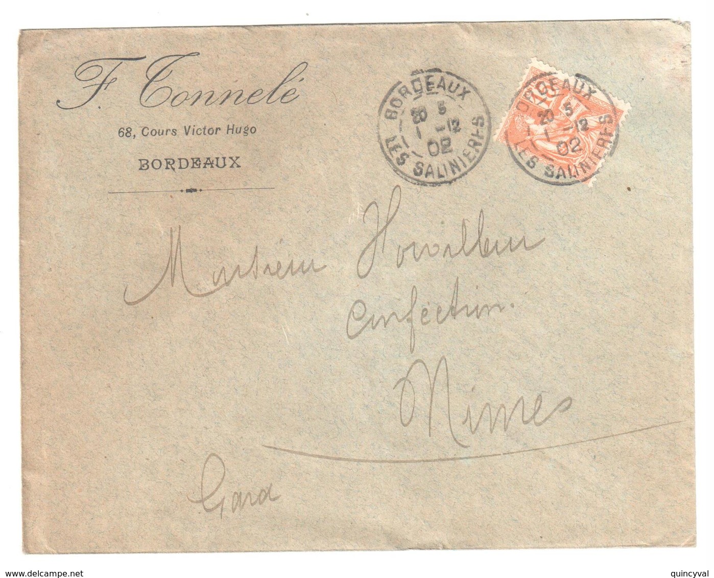 BORDEAUX Lettre Entête TONNELE 15 C Mouchon Yv 117 Ob 1902 - Covers & Documents