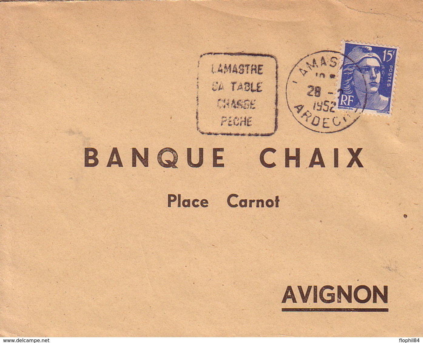 ARDECHE - DAGUIN - LAMASTRE / SA TABLE / CHASSE / PECHE  - LE 28-2-1952- GANDON 15F. - Mechanical Postmarks (Other)