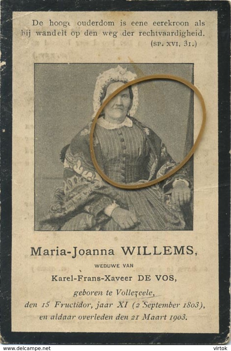 Maria-Joanna Willems :  VOLLEZELE  1803 -  1903  (  Zie Scans ) - Images Religieuses