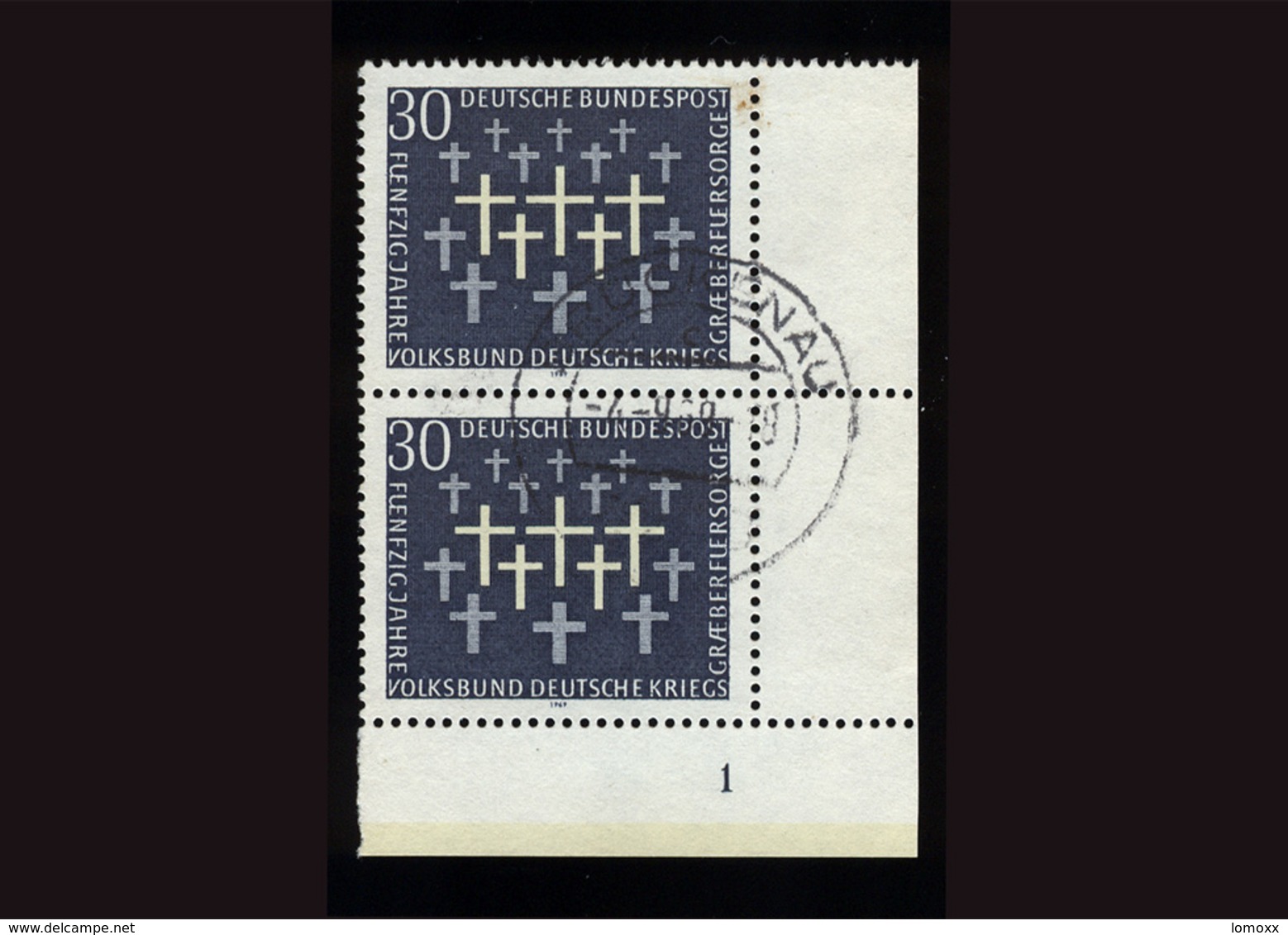 BRD 1969, 2 X Michel-Nr. 586, 50 Jahre Volksbund Deutsche Kriegsgräberfürsorge, Eckrand Rechts Unten Mit Formnummer 1 - Oblitérés