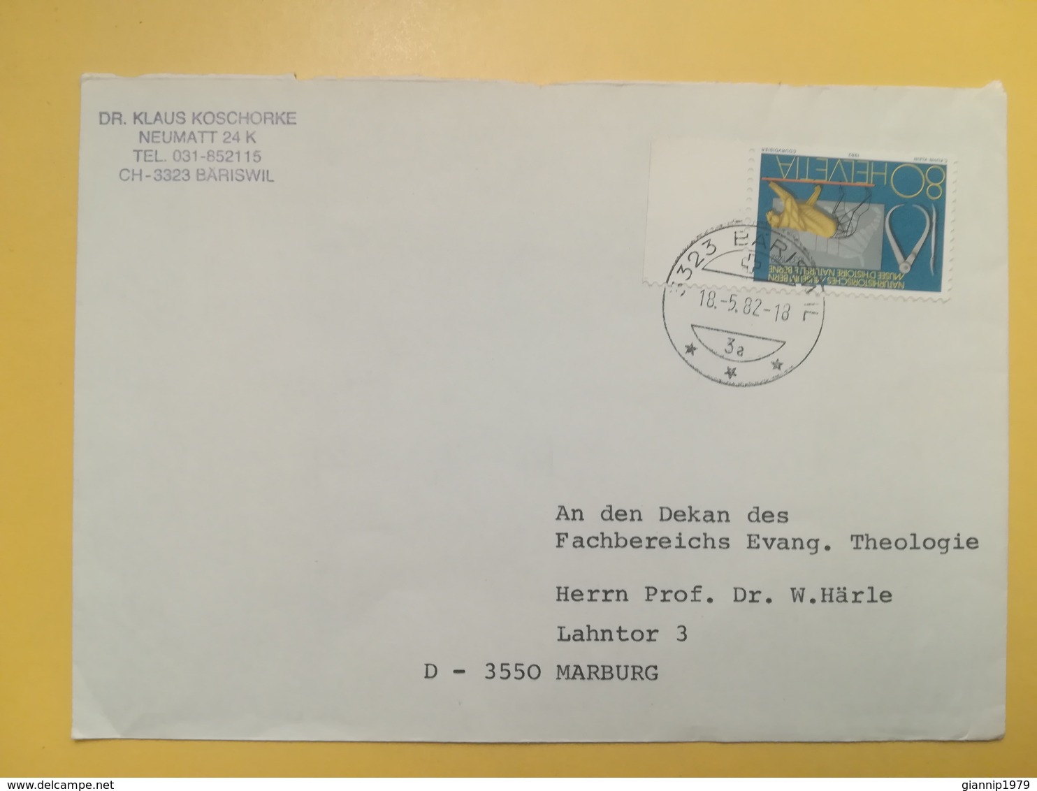 1982 BUSTA SVIZZERA HELVETIA SUISSE BOLLO MUSEE HISTORY ANNULLO BARISWIL ETICHETTA - Storia Postale