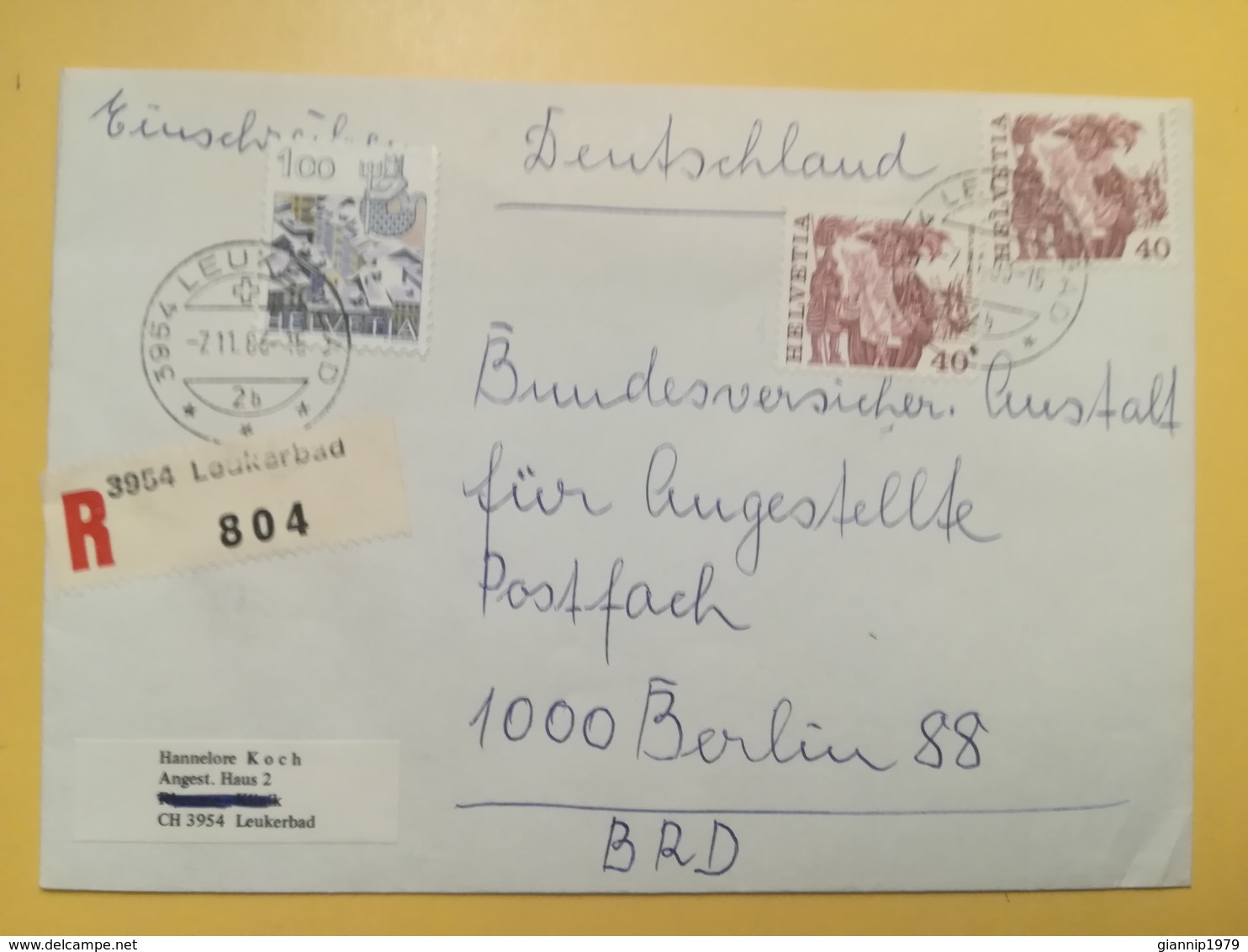 1983 BUSTA SVIZZERA HELVETIA SUISSE BOLLO PERSONAGGI STORICI ANNULLO LEUKERBAD ETICHETTA RACCOMANDATA - Storia Postale