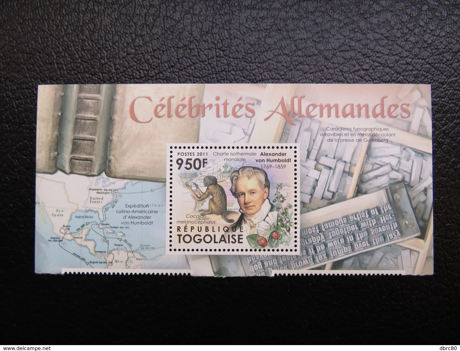 Togo, 2011, German Celebrities, A. Humboldt, Map, Books, Typography - Togo (1960-...)