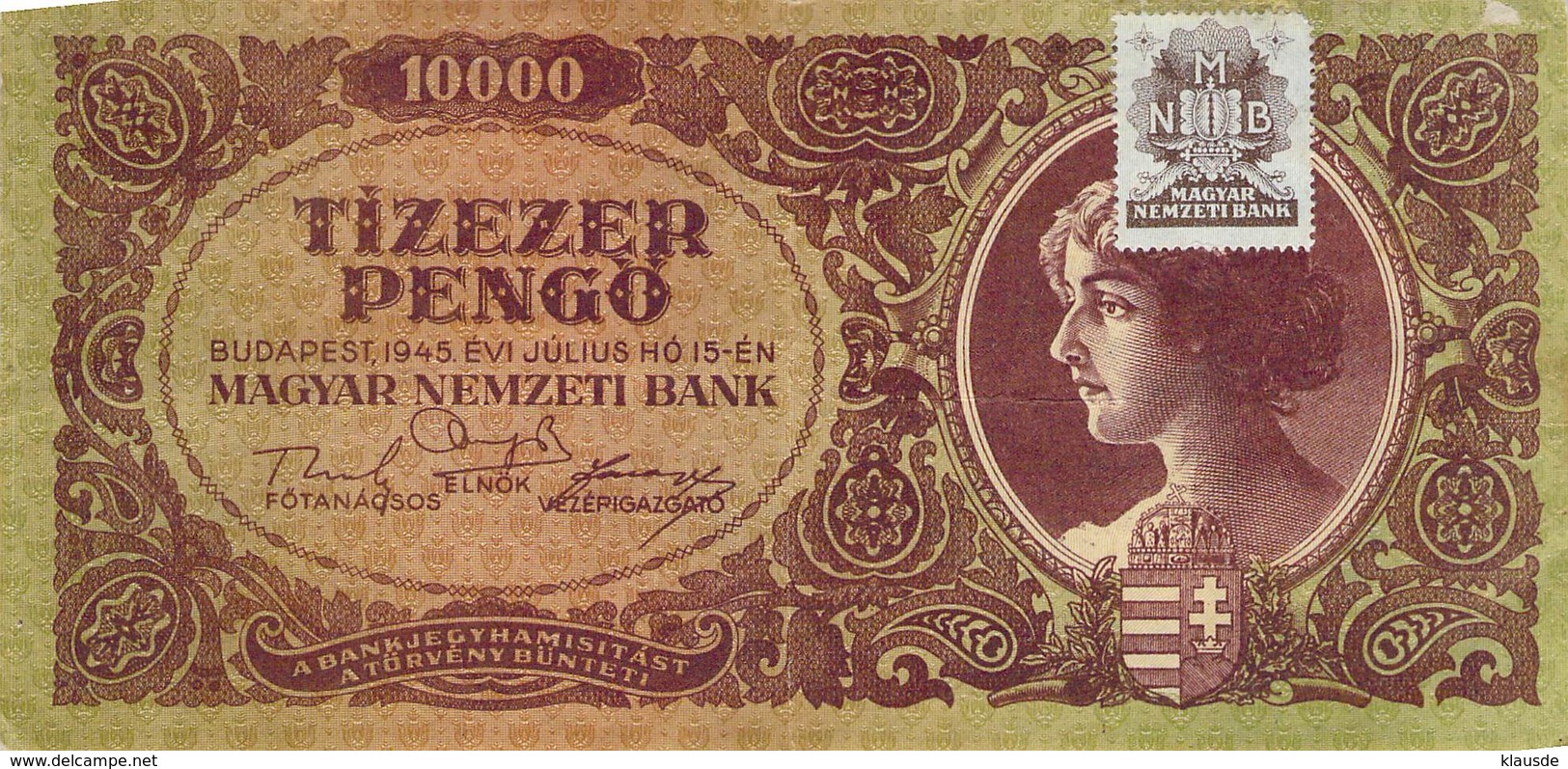 10000 Pengö Ungarn 1945 VF/F (III) - Ungarn