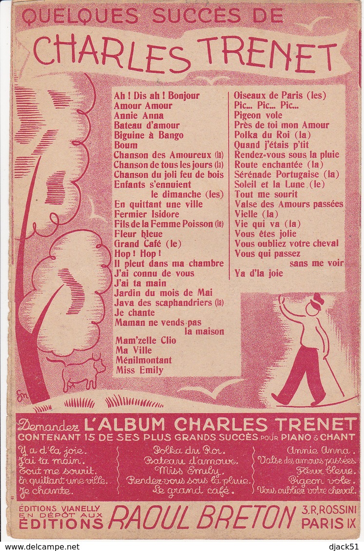 1938 / Partition Musique / BOUM / CHARLES TRENET / Film : La Route Enchantée / Editions Raoul Breton - Compositeurs De Musique De Film