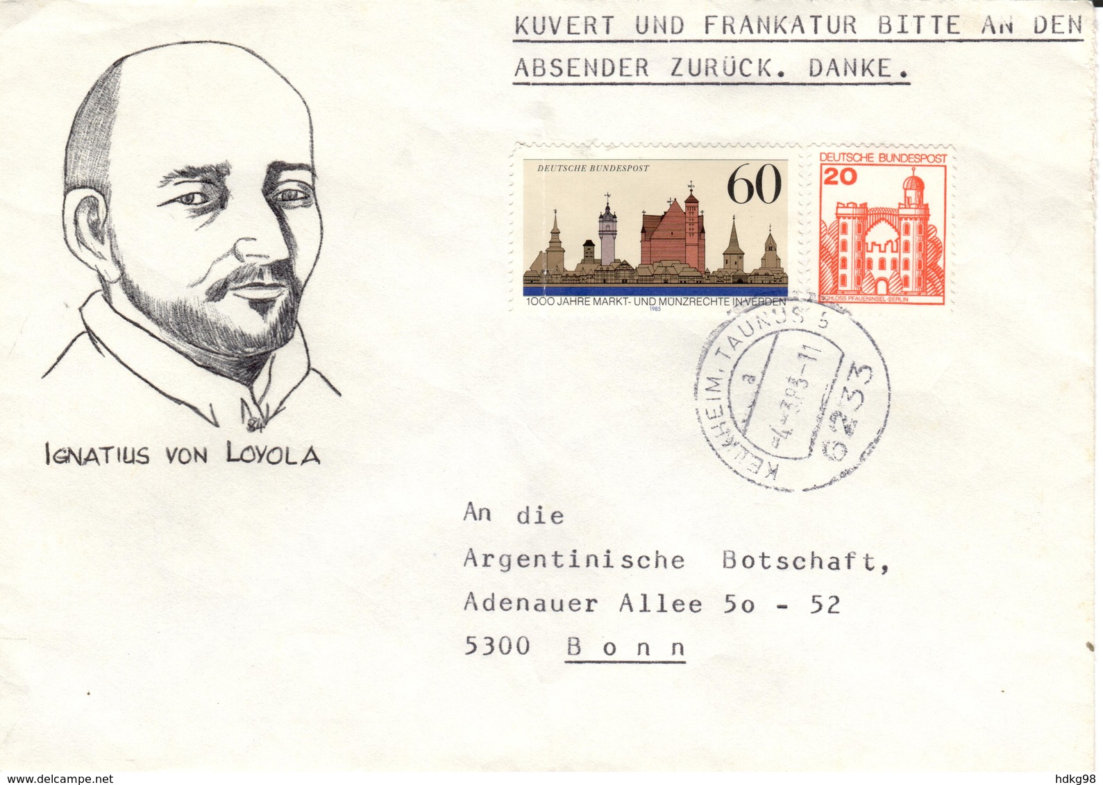 D+ Deutschland 1985 Mi 1240 Ignatius Von Loyola, Verden (UNIKAT / ÙNICO / PIÉCE UNIQUE / JEDINEČNÝ) - Lettres & Documents