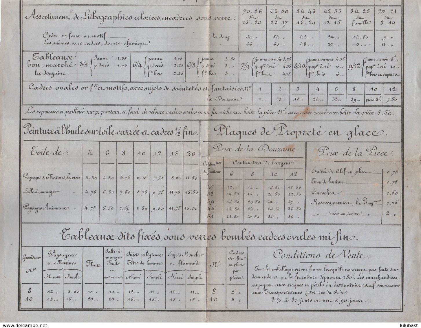 PARIS, 14 Rue Paradis Poissonnière - Rue Grenier St. Lazare : Prix-courant De La Fabrique De Cadres, Glaces .. A. CODONI - 1800 – 1899