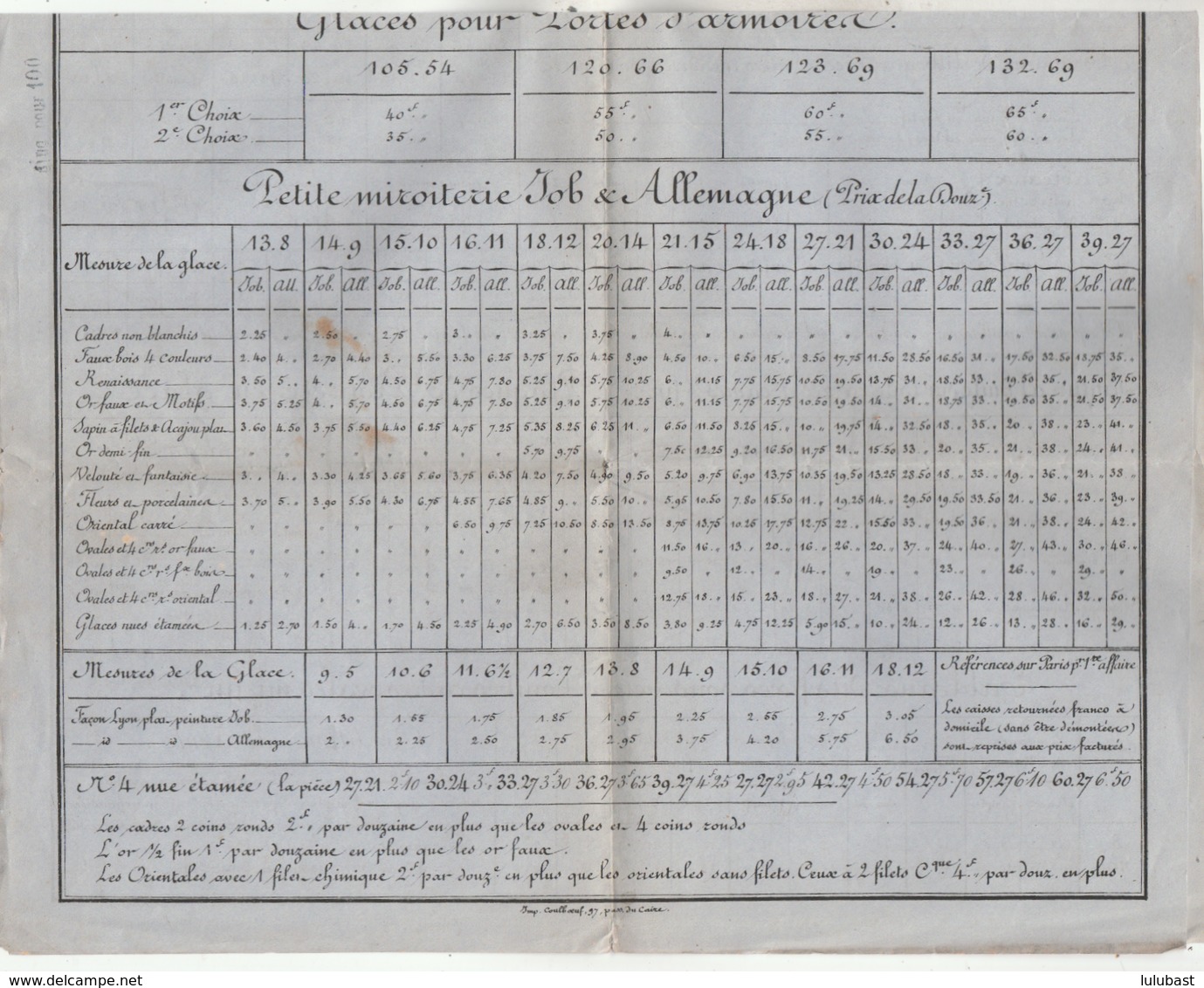 PARIS, 14 Rue Paradis Poissonnière - Rue Grenier St. Lazare : Prix-courant De La Fabrique De Cadres, Glaces .. A. CODONI - 1800 – 1899