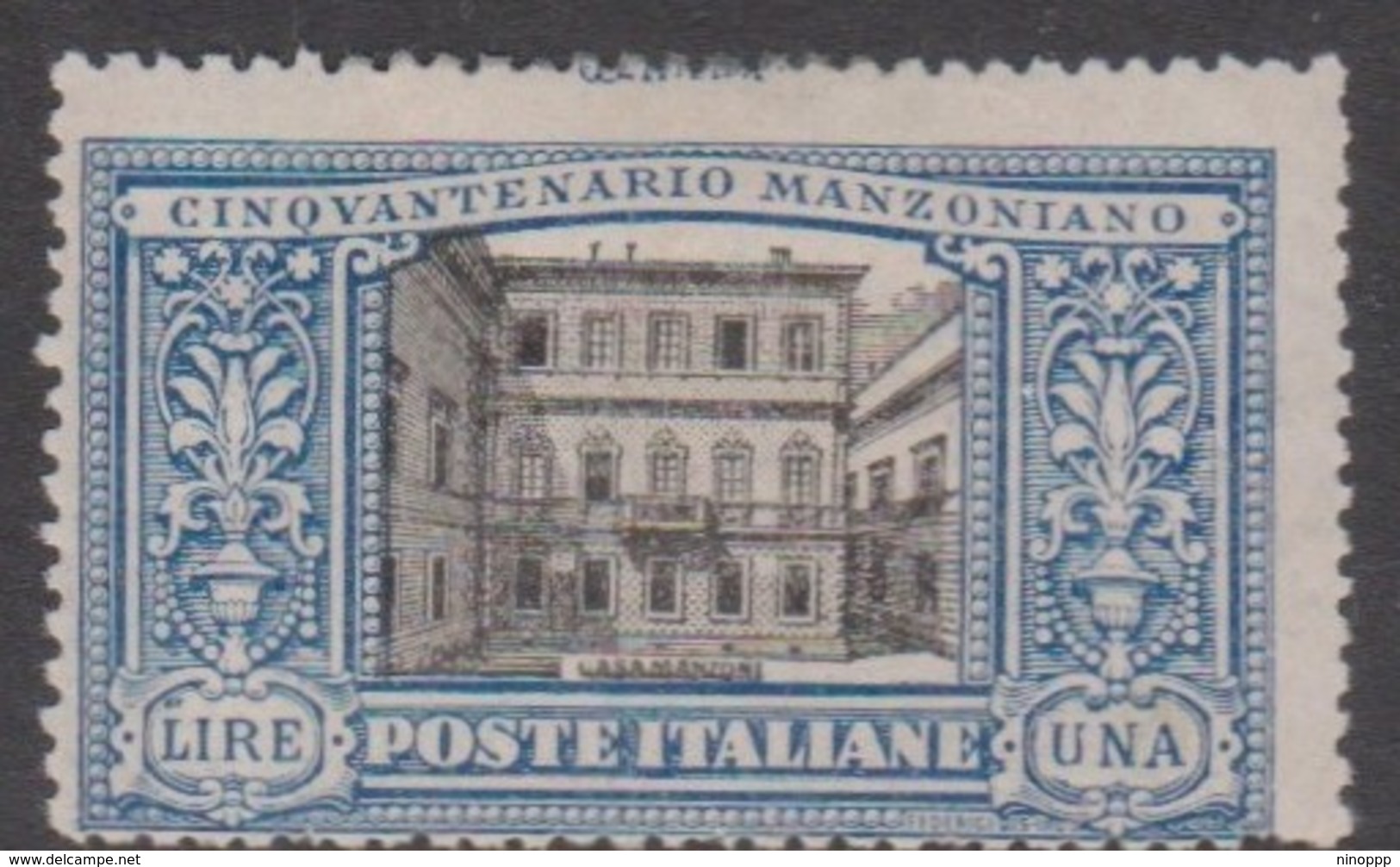 Italy S 155 1923 50th Anniversary Death Of Manzoni, 1 Lira Blue And Black, Mint Hinged - Mint/hinged
