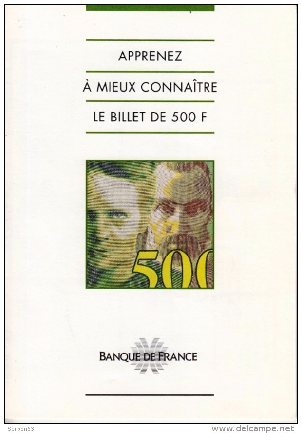 RARE TRIPTYQUE DE PRÉSENTATION NOUVEAU BILLET FRANÇAIS DE 500 FRANCS PIERRE ET MARIE CURIE BANQUE DE FRANCE - Serbon63 - Fictifs & Spécimens