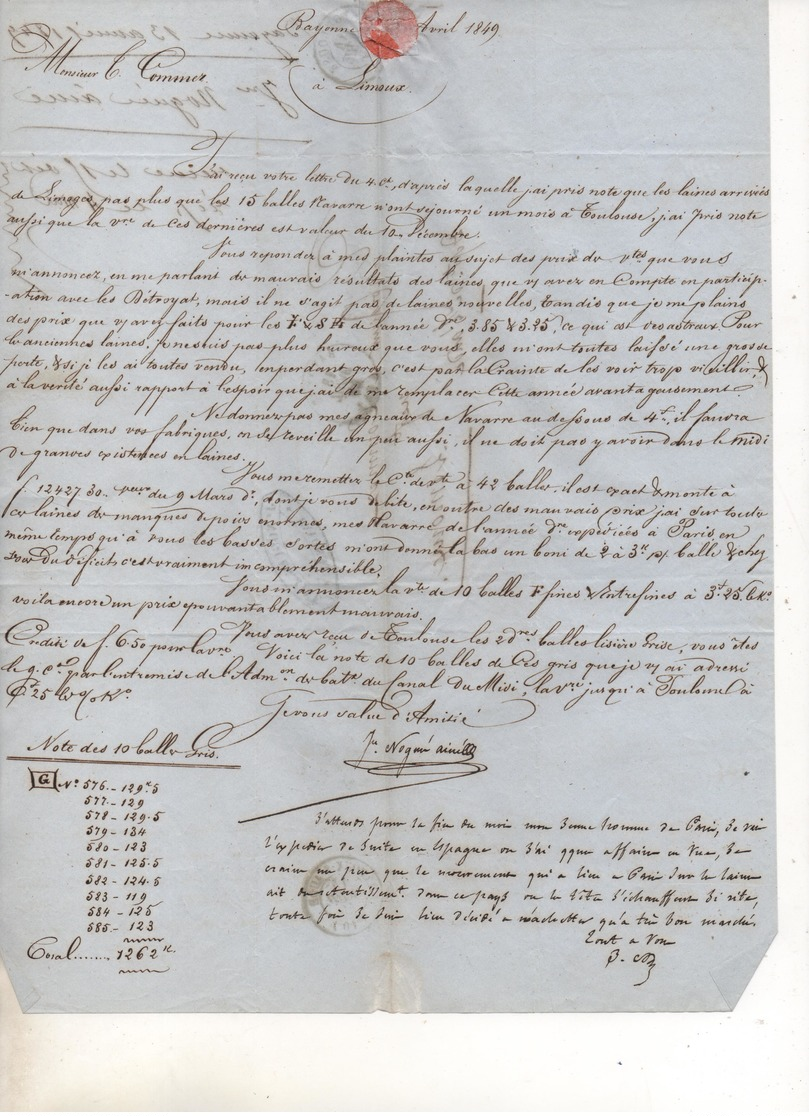 BAYONNE (pays Basque) Vers PEZENAS (Hérault) Ou LIMOUX Sur AUDE écrites En 1827, 1849 Et 1859. - 1801-1848: Précurseurs XIX