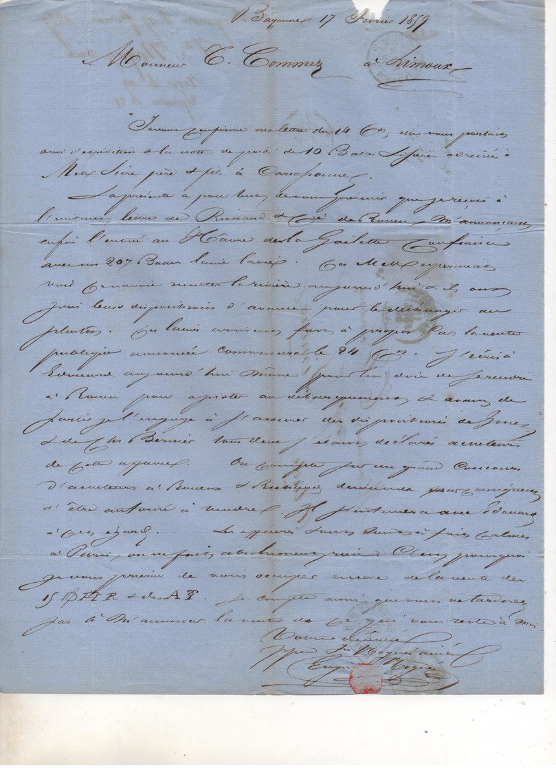 BAYONNE (pays Basque) Vers PEZENAS (Hérault) Ou LIMOUX Sur AUDE écrites En 1827, 1849 Et 1859. - 1801-1848: Précurseurs XIX