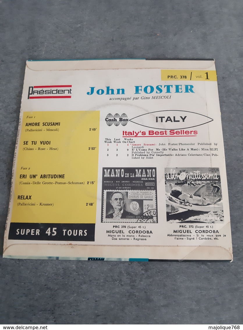 Disque De John Foster - Amore Scusami - Président PRC. 378 - 1964 - - Altri - Musica Italiana