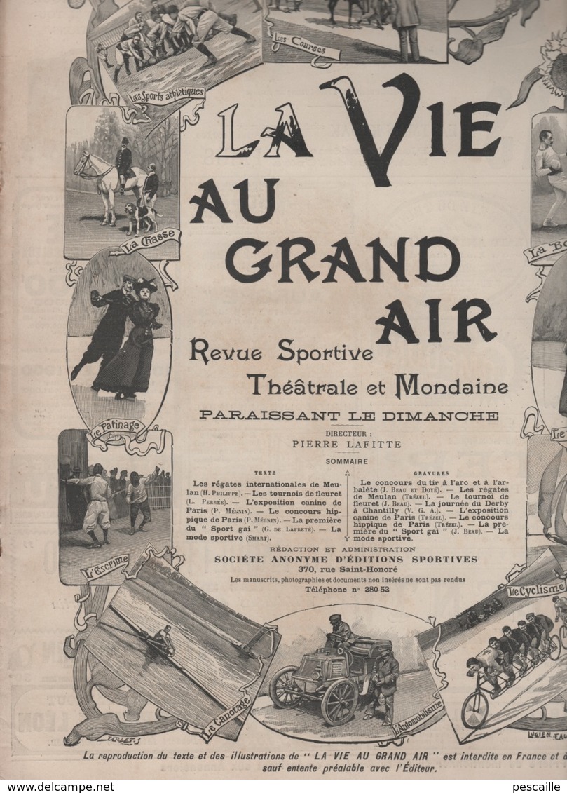 LA VIE AU GRAND AIR 03 06 1900 - MONTFERMEIL TIR A L'ARC & ARBALETE - MEULAN - FLEURET - EXPOSITION CANINE - COURSE ANES - 1900 - 1949