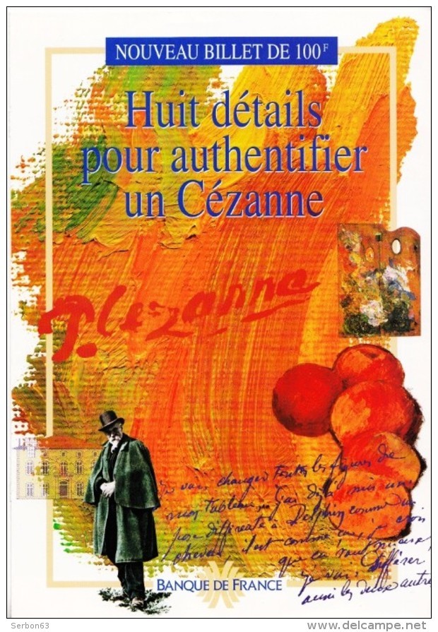 DÉPLIANT PRÉSENTATION 2 VOLETS NOUVEAU BILLET FRANÇAIS DE 100 FRANCS CÉZANNE DOCUMENTATION BANQUE DE FRANCE - Serbon63 - Fictifs & Spécimens