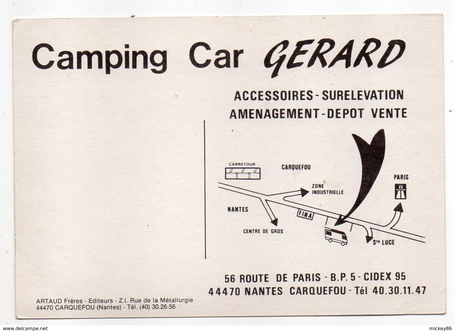 NANTES  CARQUEFOU -- Carte Publicitaire CSA "Camping Car Gérard" (voitures,devanture Magasin) ......pas Très Courante - Carquefou