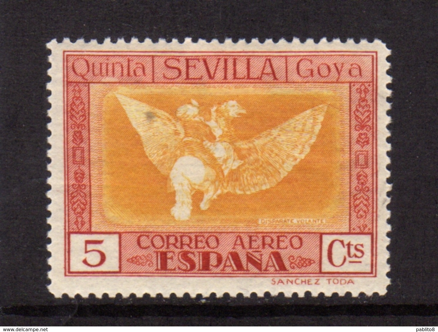 SPAIN ESPAÑA SPAGNA 1930 AIR MAIL CORREO AEREO GOYA ISSUE FANTASY OF FLIGHT CENT. 5c MLH - Nuovi