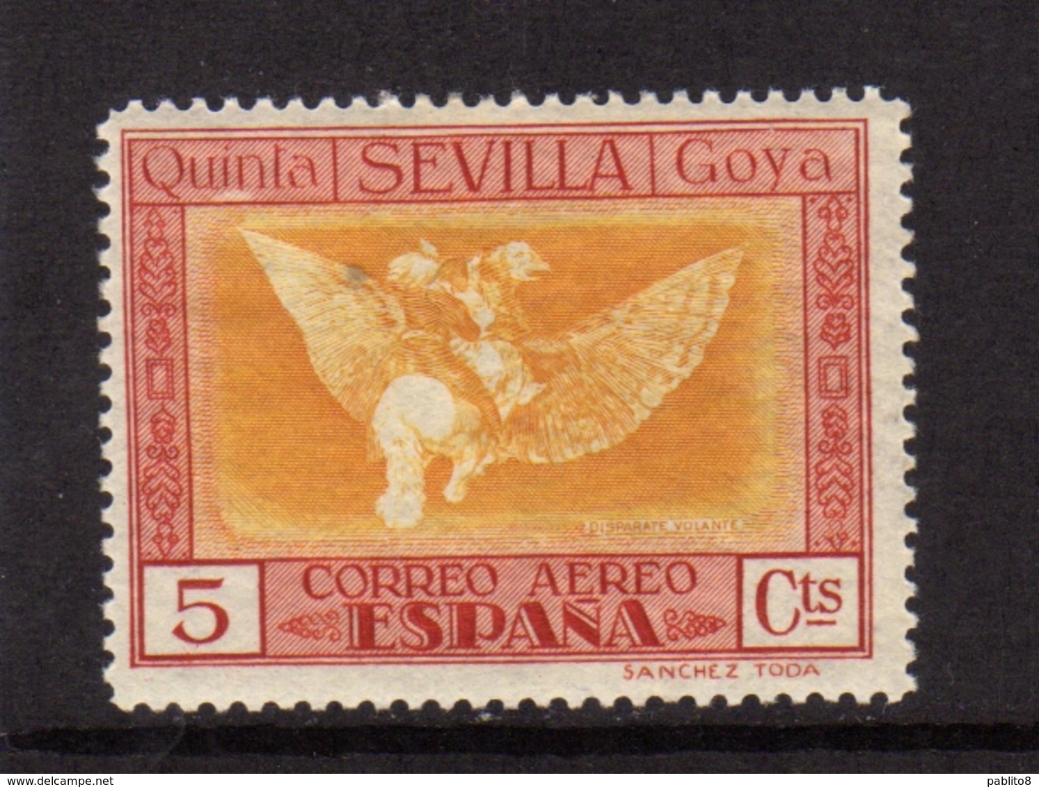 SPAIN ESPAÑA SPAGNA 1930 AIR MAIL CORREO AEREO GOYA ISSUE FANTASY OF FLIGHT CENT. 5c MLH - Nuovi