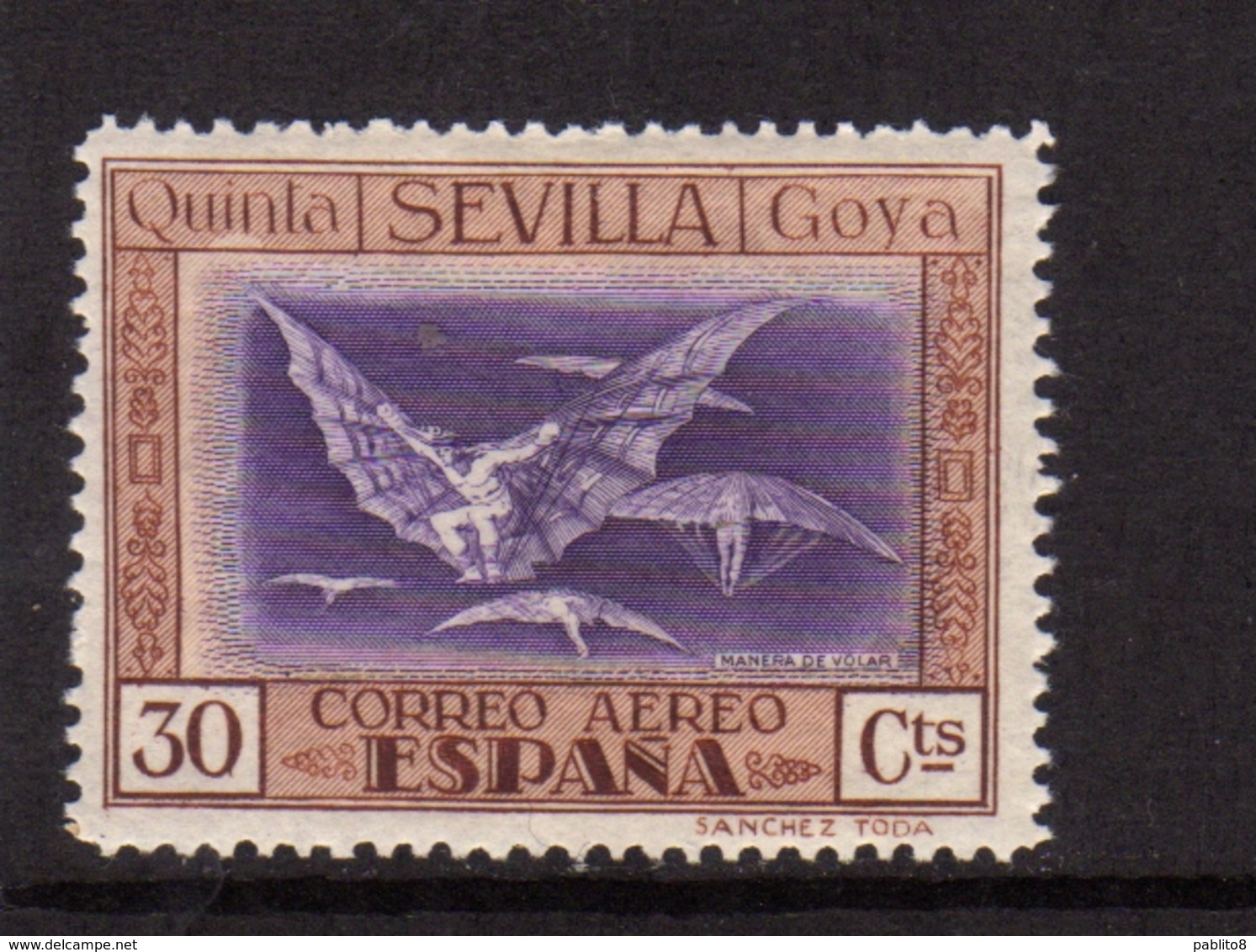 SPAIN ESPAÑA SPAGNA 1930 AIR MAIL CORREO AEREO GOYA ISSUE FANTASY OF FLIGHT CENT. 30c MLH - Nuovi