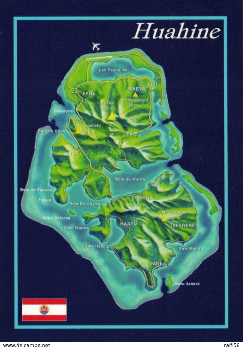 1 Map French Polynesia * 1 Ansichtskarte Mit Der Landkarte Der Insel Huahine - Französisch Polynesien * - Landkarten