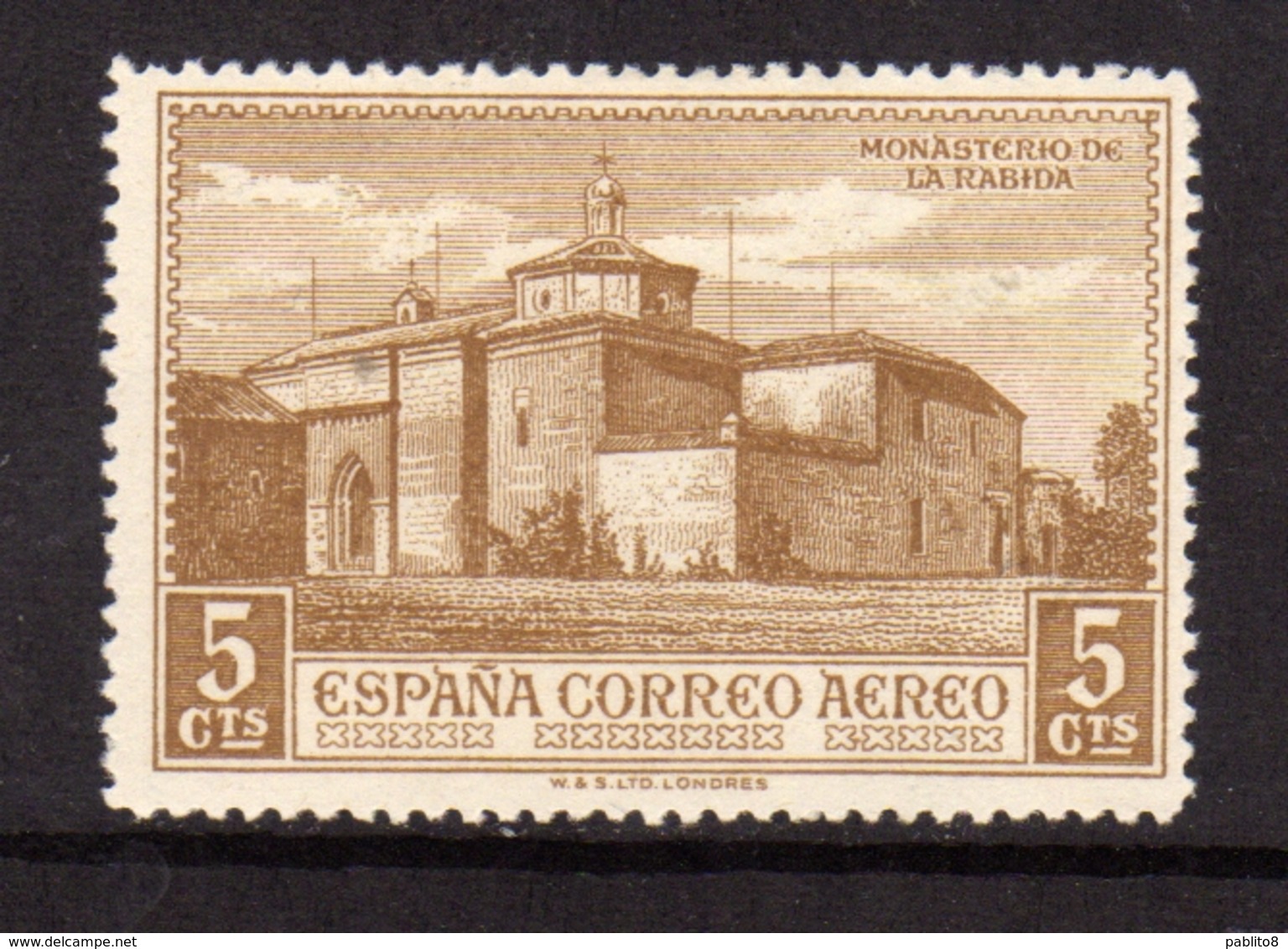 SPAIN ESPAÑA SPAGNA 1930 AIR MAIL CORREO AEREO LA RABIDA MONASTERY MONASTERO CENT. 5c MLH - Nuovi