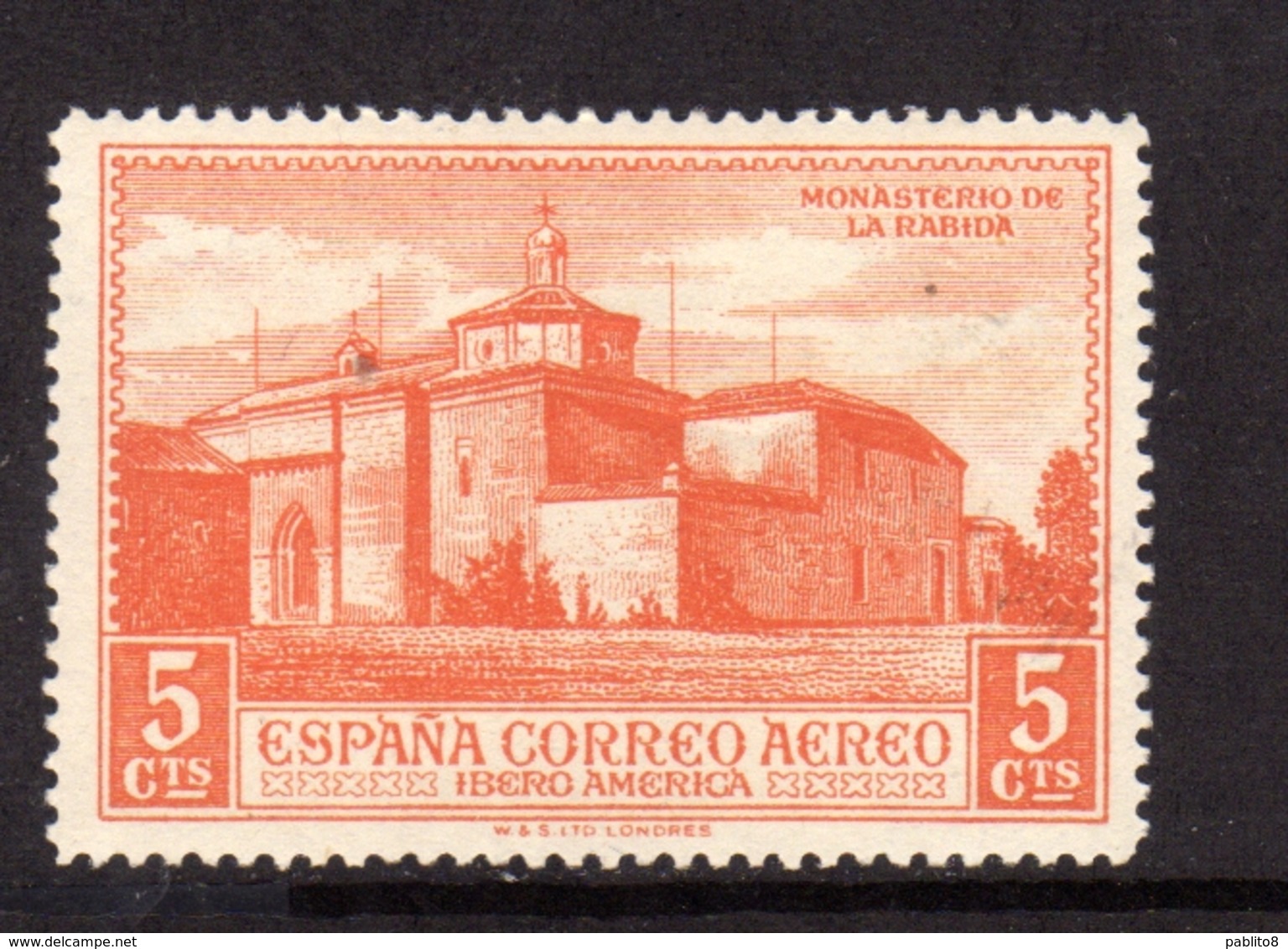 SPAIN ESPAÑA SPAGNA 1930 AIR MAIL CORREO AEREO LA RABIDA MONASTERY MONASTERO CENT. 5c MLH - Nuovi