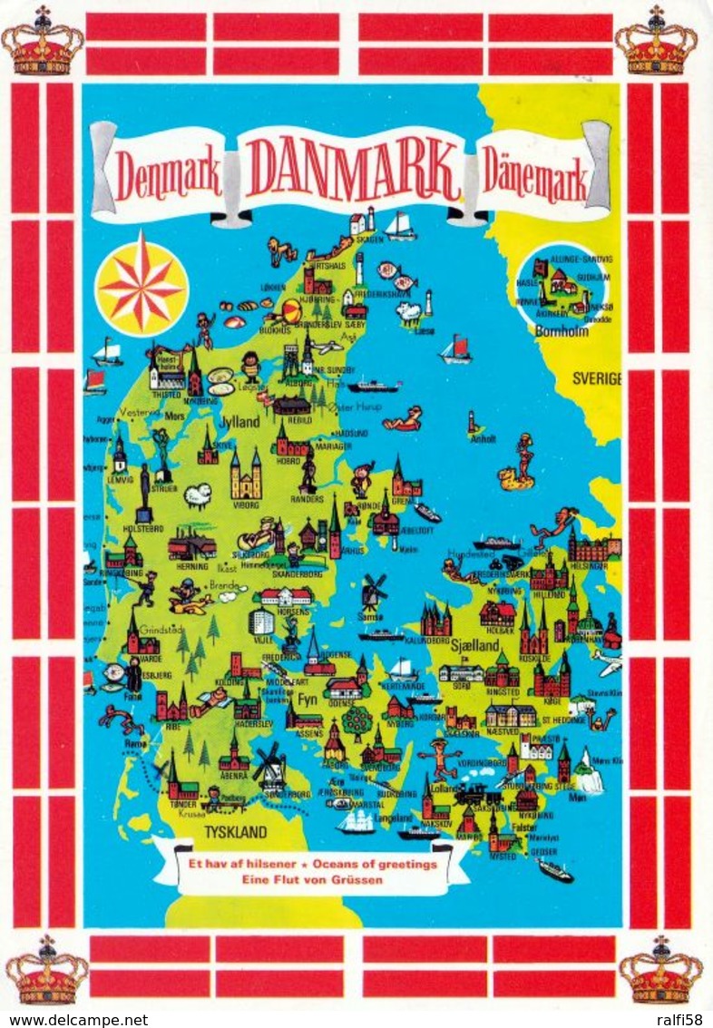 1 Map Of Danmark * 1 Ansichtskarte Mit Der Landkarte Von Dänemark * - Landkarten