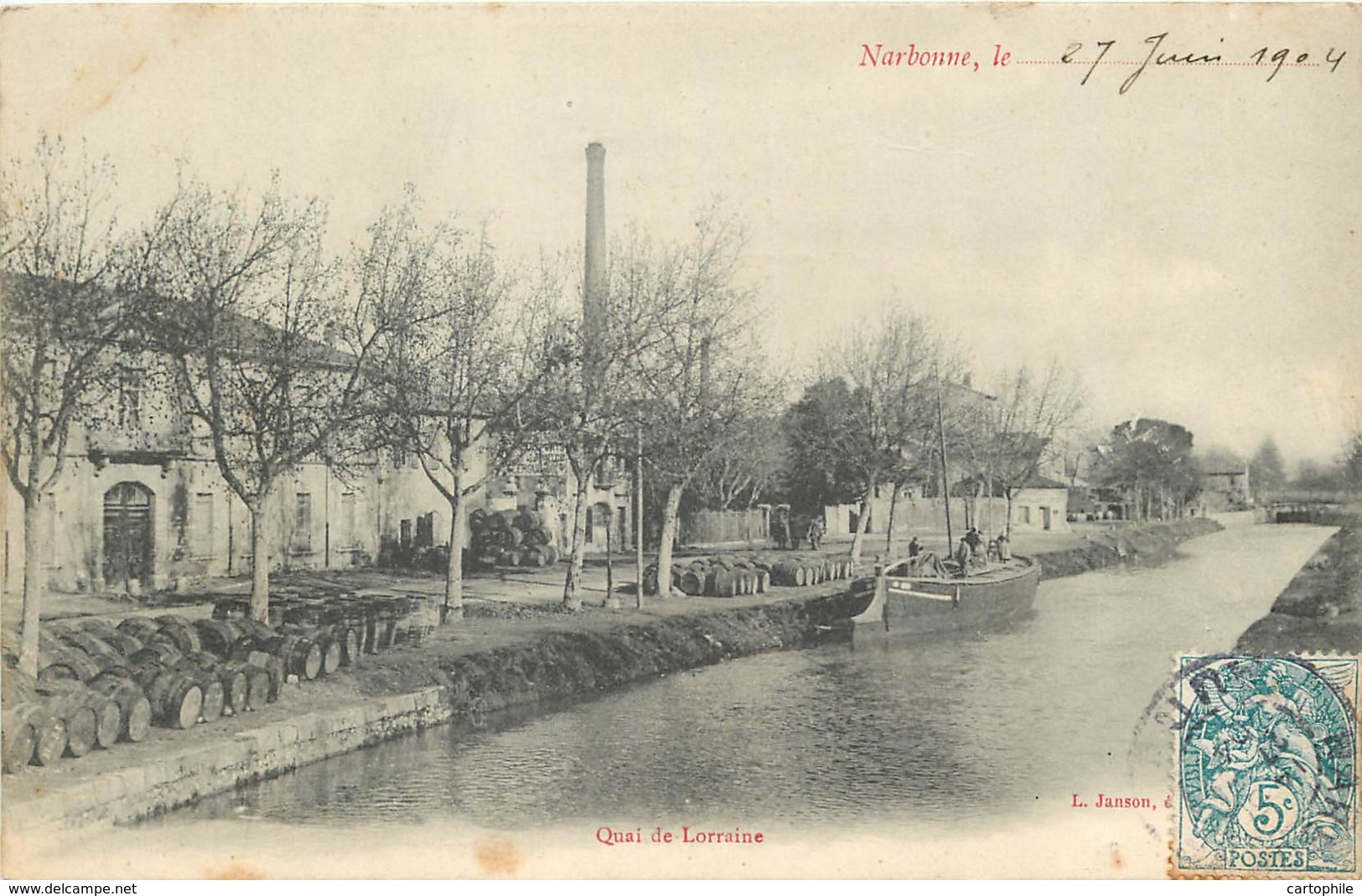 11 - NARBONNE - Quai De Lorraine En 1904 - Peniche Et Tonneaux De Vin (belle Carte) - Narbonne