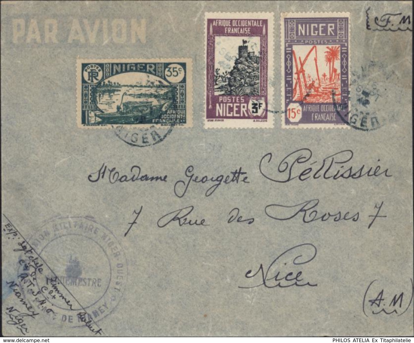 FM CAD Niamey 16 Sep 42 Cachet Subdivision Militaire Niger Ouest Place Niamey YT 34A 38A 49 Pour Surtaxe Aérienne - Cartas & Documentos