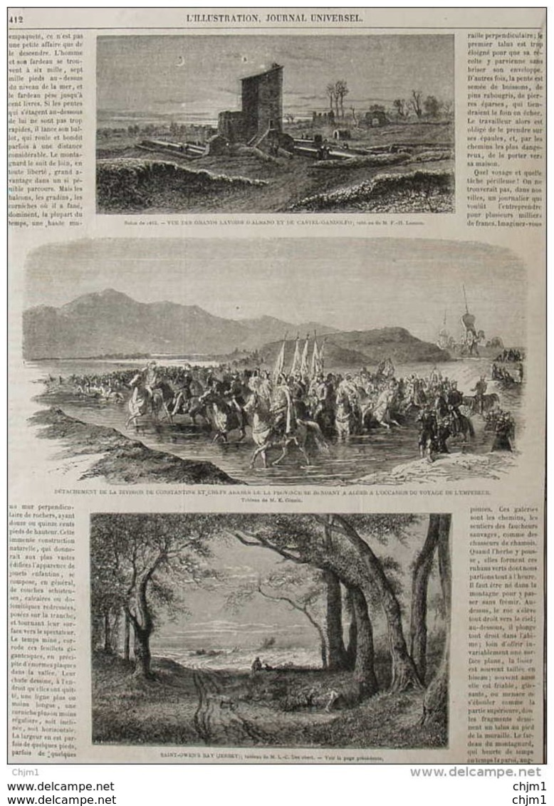 Vue Des Grands Lavoirs D'Albano Et De Castel-Gandolfo - Page Original 1863 - Documents Historiques