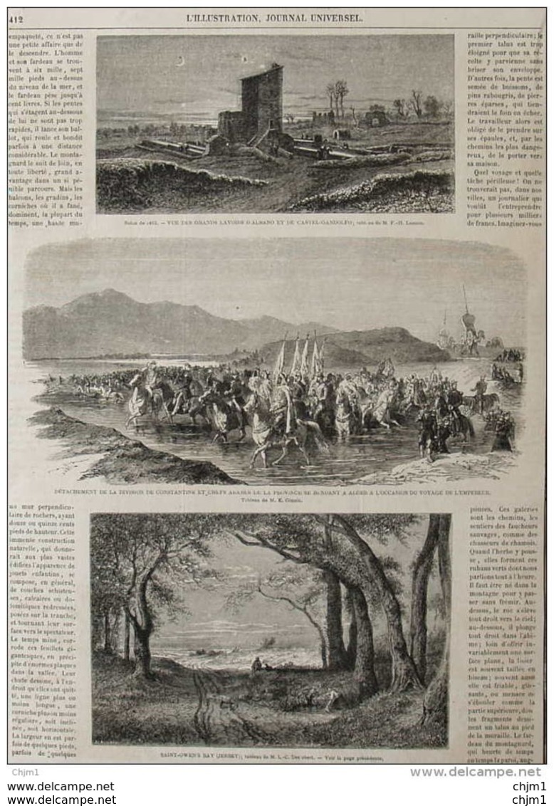 Vue Des Grands Lavoirs D'Albano Et De Castel-Gandolfo - Page Original 1863 - Documenti Storici