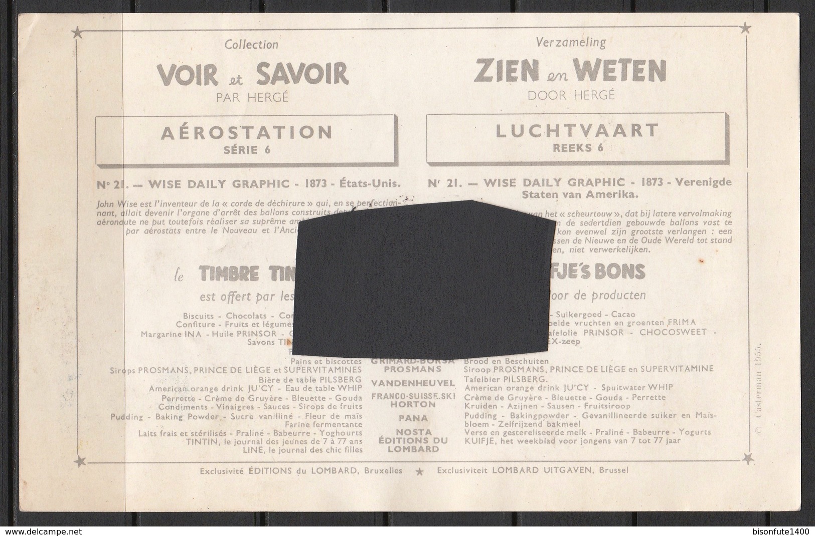 Tintin / Chromo " Voir Et Savoir " Par Hergé : L' Aérostation N° 21 - Edition Du LOMBARD ( Voir Photos ). - Other & Unclassified