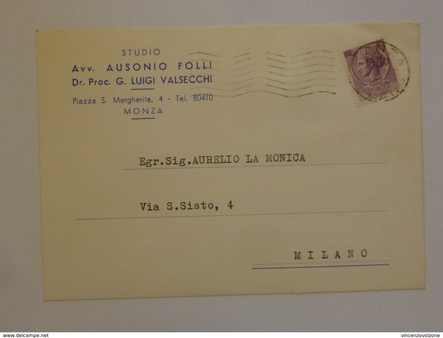Cartolina Postale Viaggiata "Studio Avv. AUSONIO FOLLI - LUIGI VALSECCHI MONZA" 1964 - 1961-70: Marcophilia