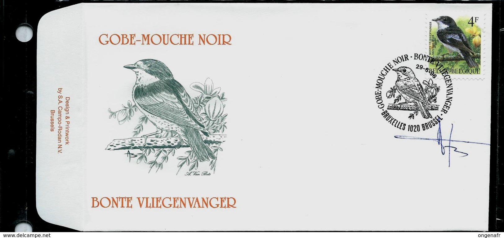 FDC Du N° 2654  Gobe-Mouche Noir    / Bonte Vliegenvanger   Obl.  Bruxelles - Brussel 29/06/96 - 1985-.. Oiseaux (Buzin)