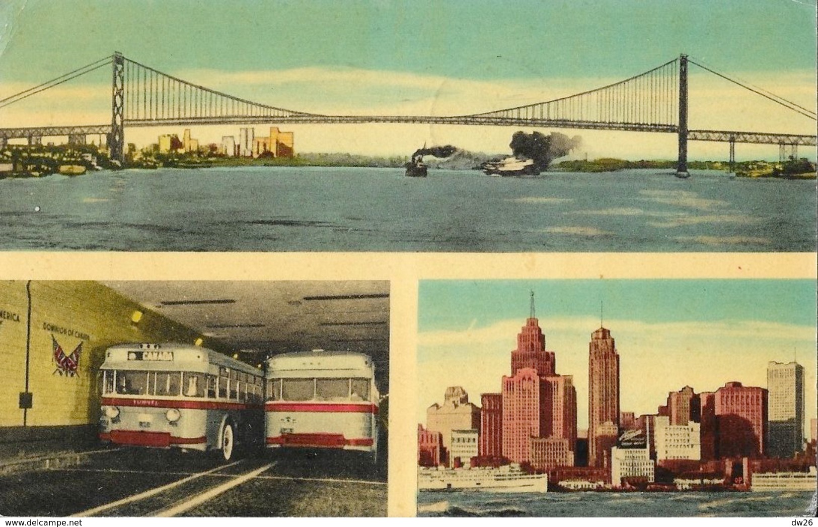 Ontario, Canada - Ambassador Bridge, Tunnel Buses And Detroit Skyline, Windsor 1952 - Windsor