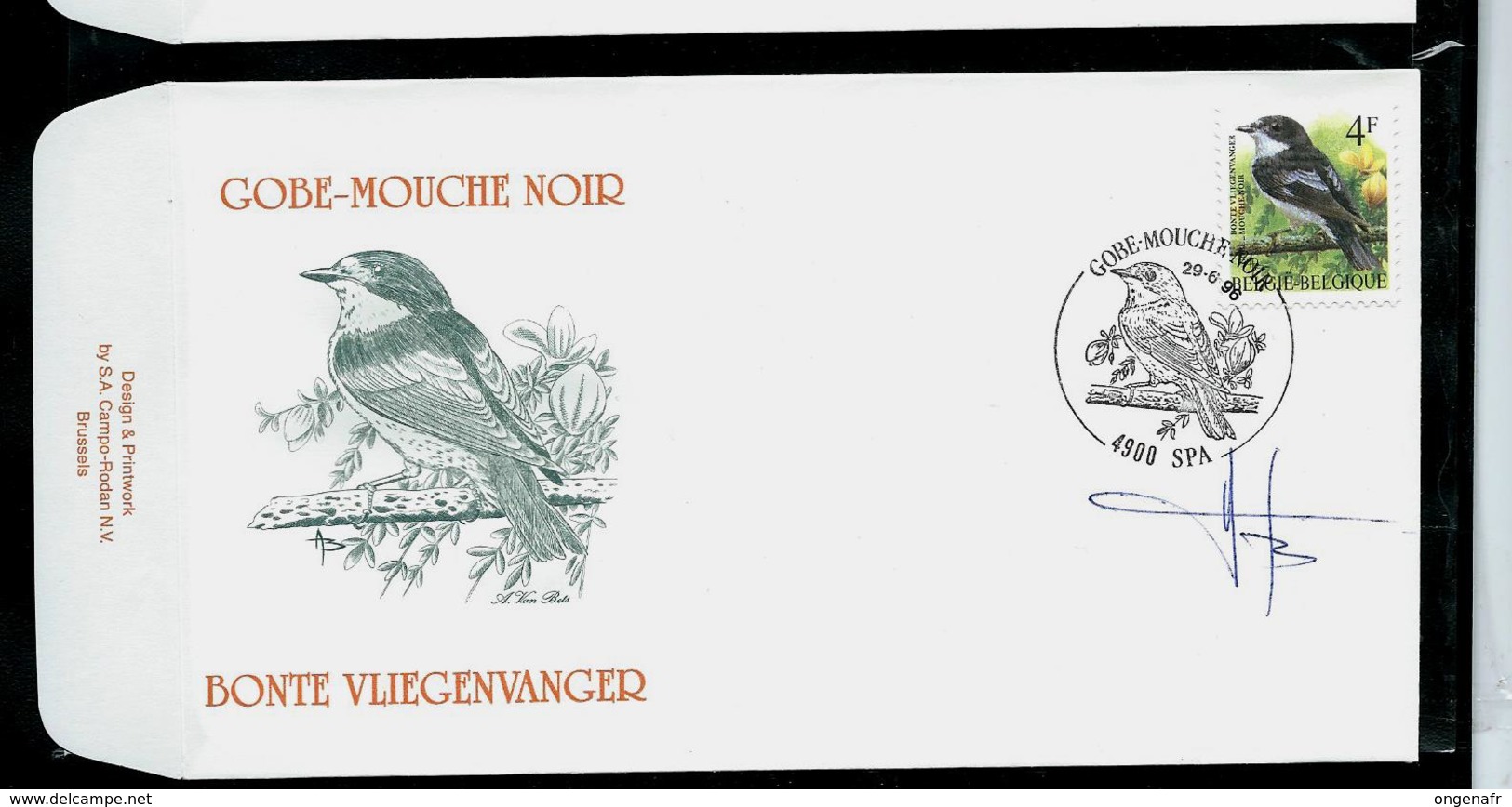 FDC Du N° 2654  Gobe-Mouche Noir    / Bonte Vliegenvanger   Obl.  4900 Spa 29/06/96 - 1985-.. Pájaros (Buzin)
