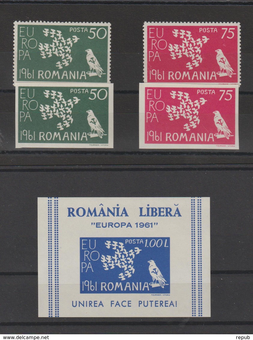 Roumanie 1961 Timbres Europa 2 Val + 2 Non Dentelé + BF ** MNH - 1961