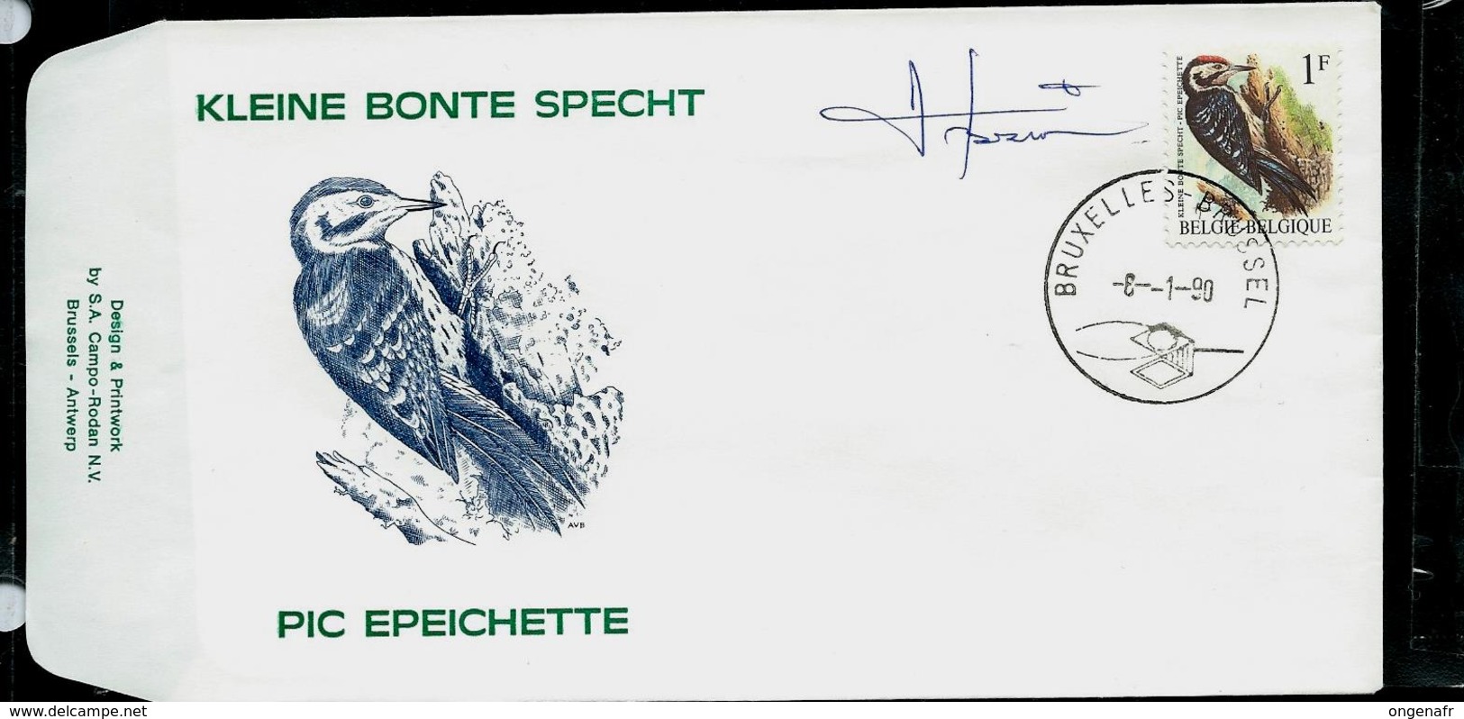 FDC Du N° 2349  Kleine Bonte Specht  /  Pic épeichette  Obl. Bruxelles - Brussel  08/01/90 - 1985-.. Birds (Buzin)